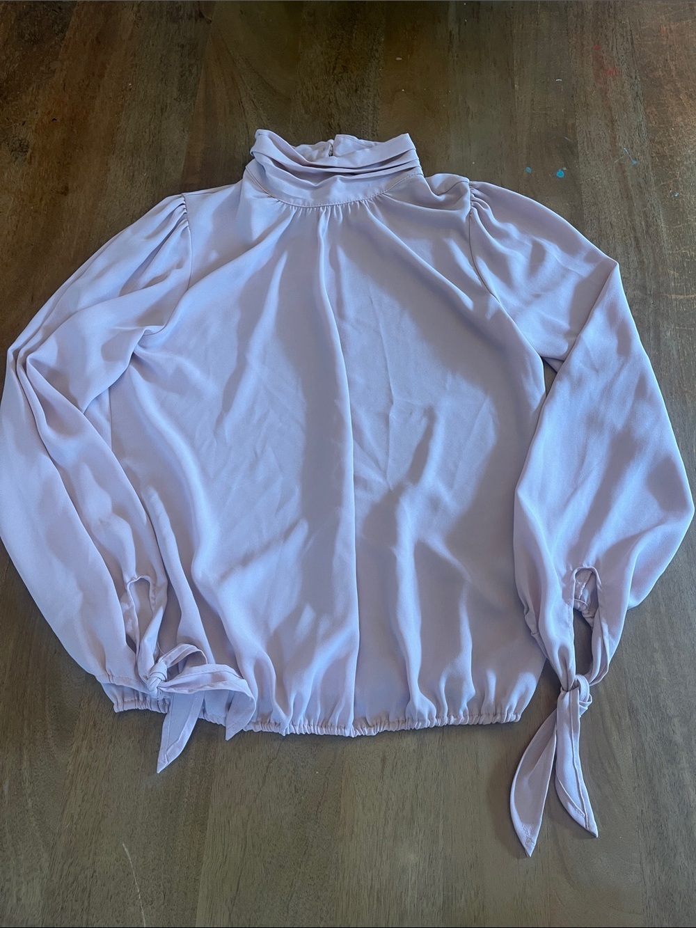 Veronica M Soft Pink Tie-Cuff Mock Neck Blouse